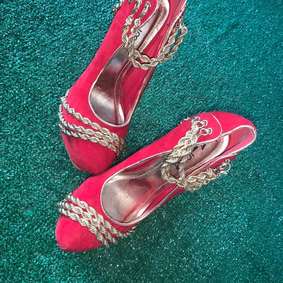 Alba Heels Shoes Red Size 6 1/2 Platform Chains High Heels - Picture 5 of 11
